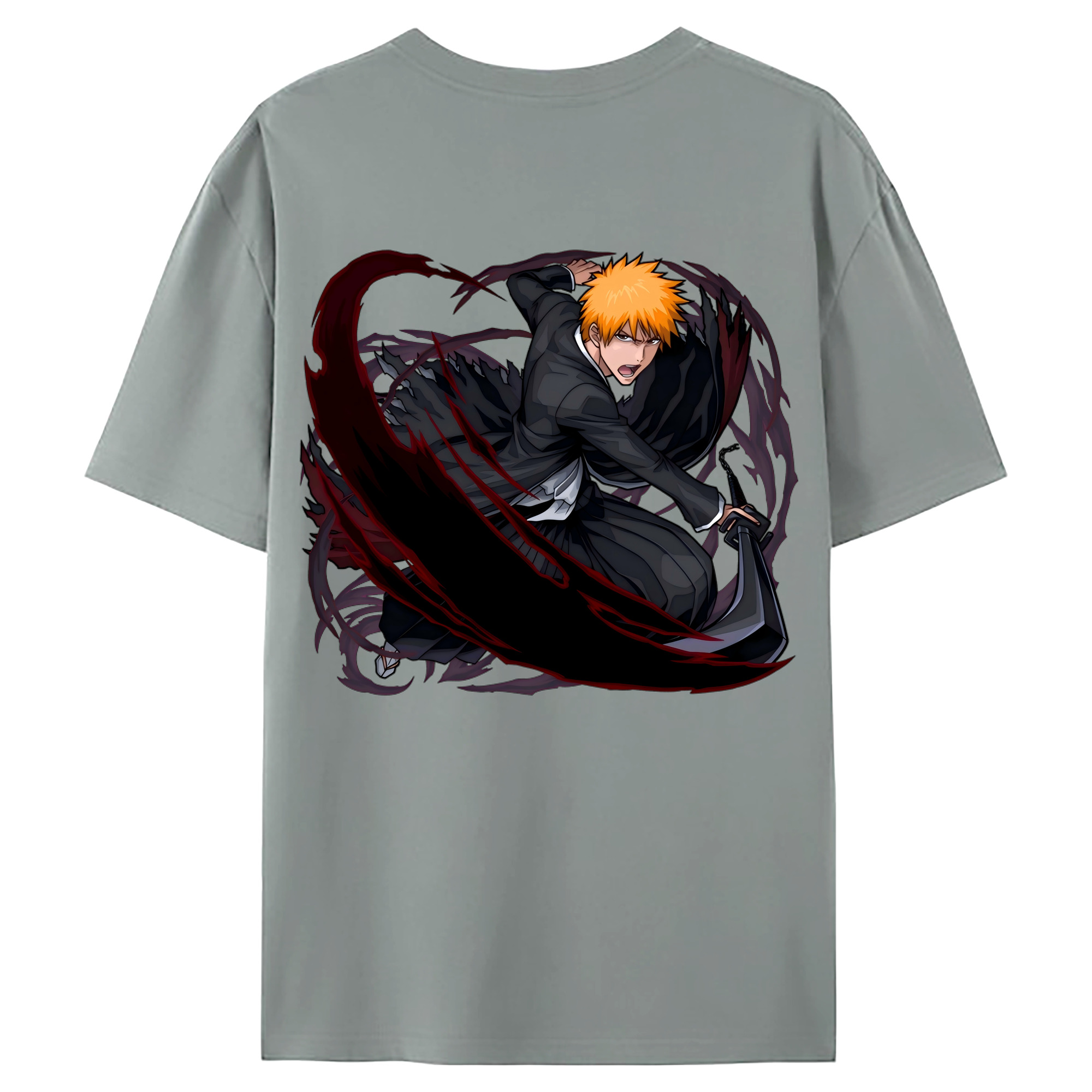 （画像用） ブリーチ 黒崎一護（くろさき いちご）BLEACH Kurosaki Ichigo 綿100％ メンズ半袖Tシャツ（バックプリント） 通気性